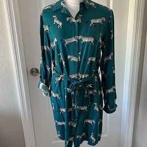 Sugarhill Brighton Fabulous Teal Zebra Print Shirt Dress Belted US SZ 8